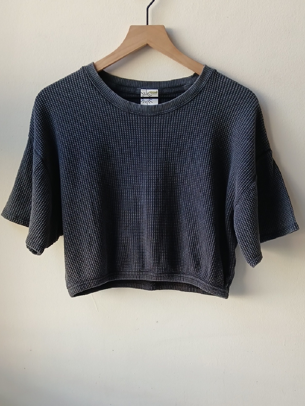 Aerie Crop Waffle Shirt Gray Women's Medium
